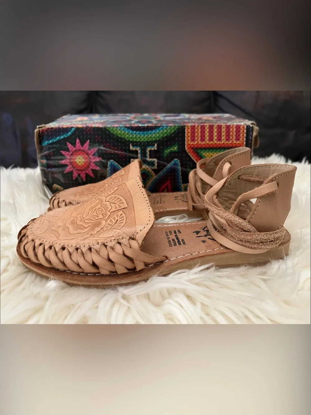 Little girls size 3 Tan Leather Huarache-Style Lace-Up Mules